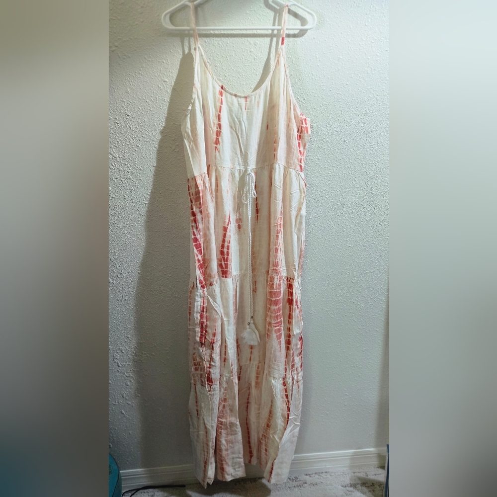 NWT, White Waves, Tie-Dye Maxi Dress, Sz L/XL